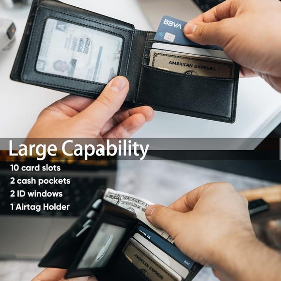 Wallet for‎ Men Genuine Leather Bifold Wallet with AirTag Holder RFID Blocking - Picture 4 of 7